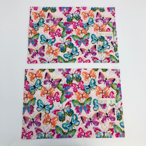 American VINTAGE Handmade Pink Butterfly Fabric Utensil Pocket Placemat Set of 2 - Picture 2 of 5